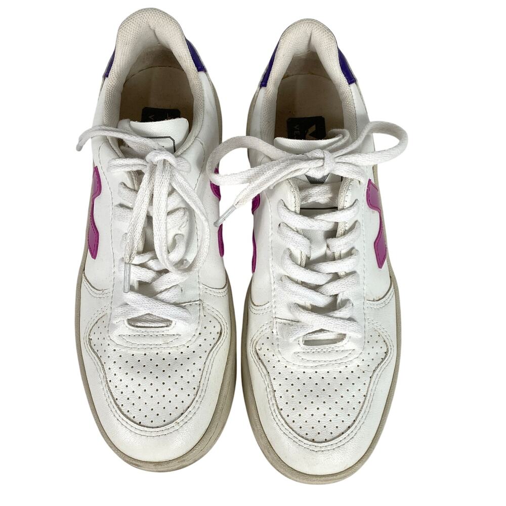 Veja White Pink Purple Lethear Sneaker Womens Size 5 - Picture 3 of 9
